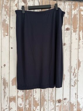 J. Jill Navy Midi Skirt with Subtle A-Line, Lightweight, Large